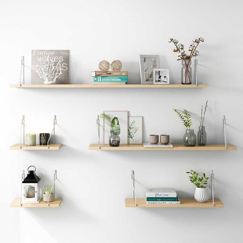 墙上置物架免打孔电视墙装饰铁艺书架卧室墙O壁置物架一字隔板层