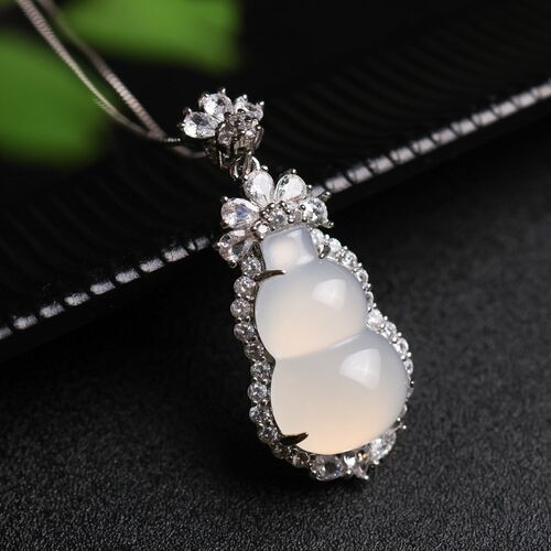 马料高冰玉髓吊坠铜镶嵌玉髓金枝玉叶项链R镶嵌玉髓蛋面挂件