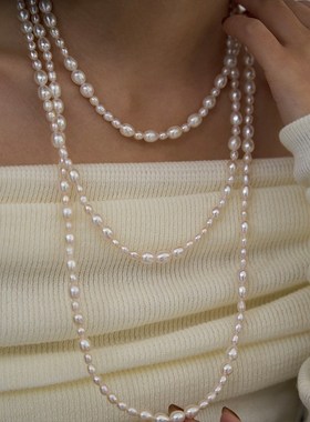 重工超长款多层叠戴天然淡水珍珠项链毛衣链女简约气质轻奢高级感