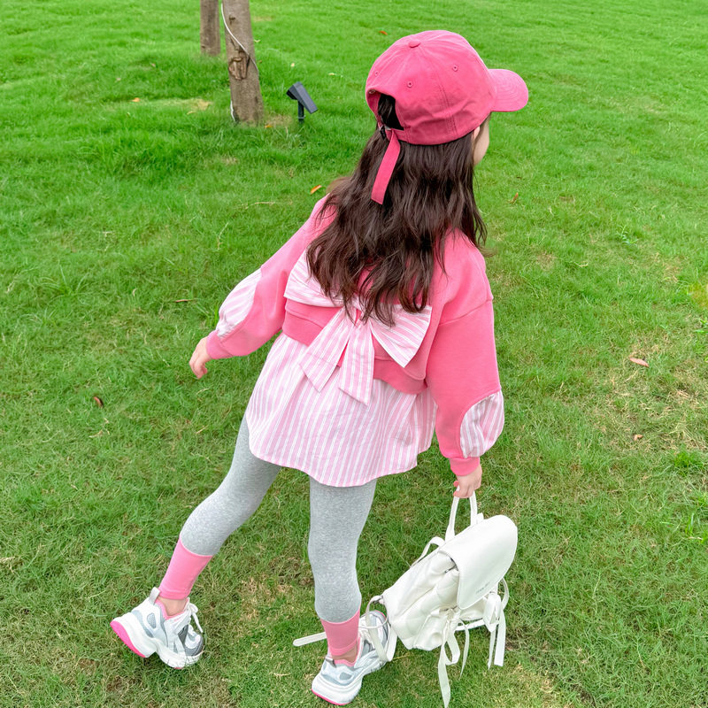 女童套装春秋季2024新款洋气运动卫衣服假两件女宝宝早秋儿童秋装