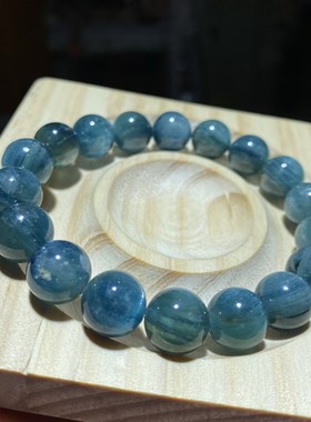 天然蓝晶石手链蓝绿双色共生水晶手串男女款蓝绒晶单圈一物一图