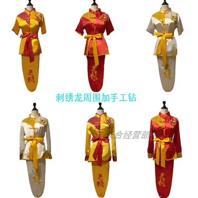 新款刺绣龙儿童成人演出长短袖武术服长拳表演服亮片练功比赛服装