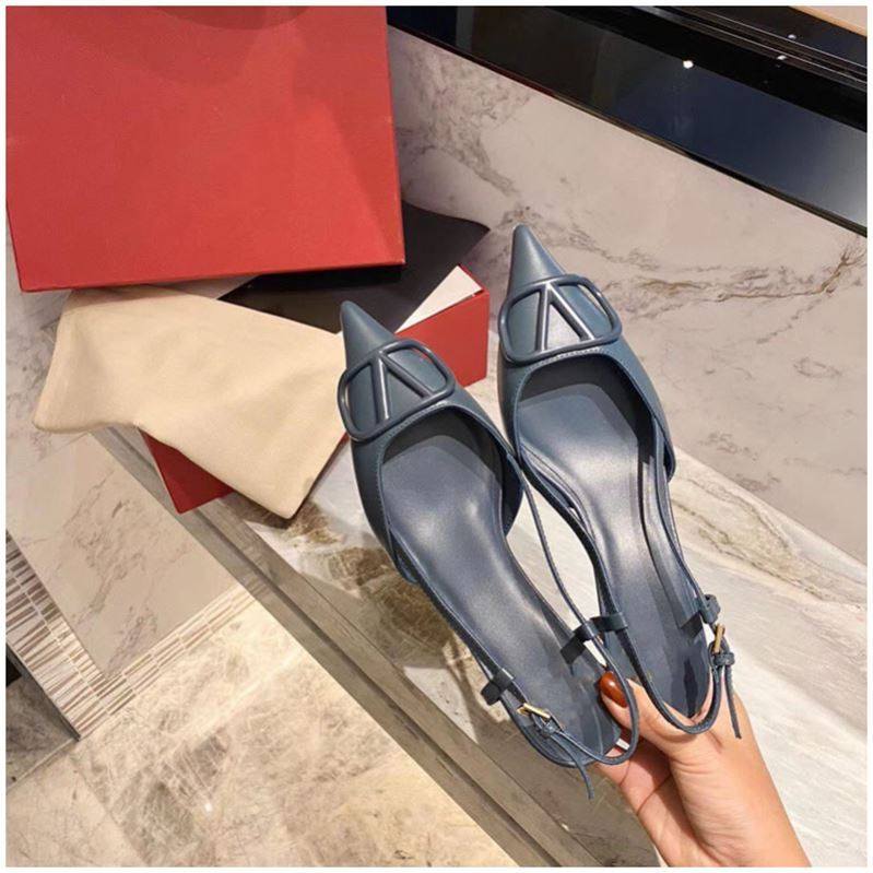 高跟凉鞋女2021年春夏季新款尖头后空细跟猫P跟包头中跟浅口女鞋