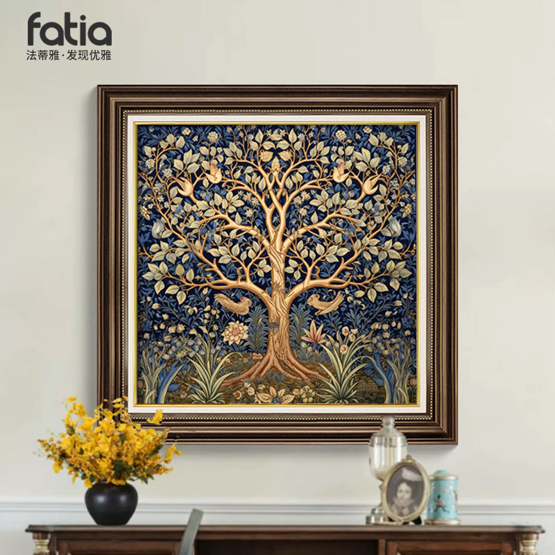 美式玄关装饰画幸福树复古油画餐厅发财树挂画走廊过道壁画高级感