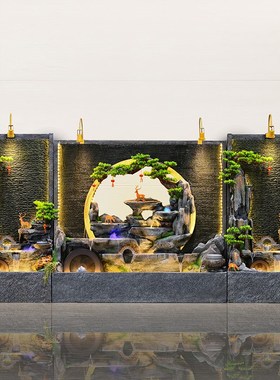 水幕墙流水屏风办公室酒店隔断摆B件别墅庭院室外假山喷泉鱼池造