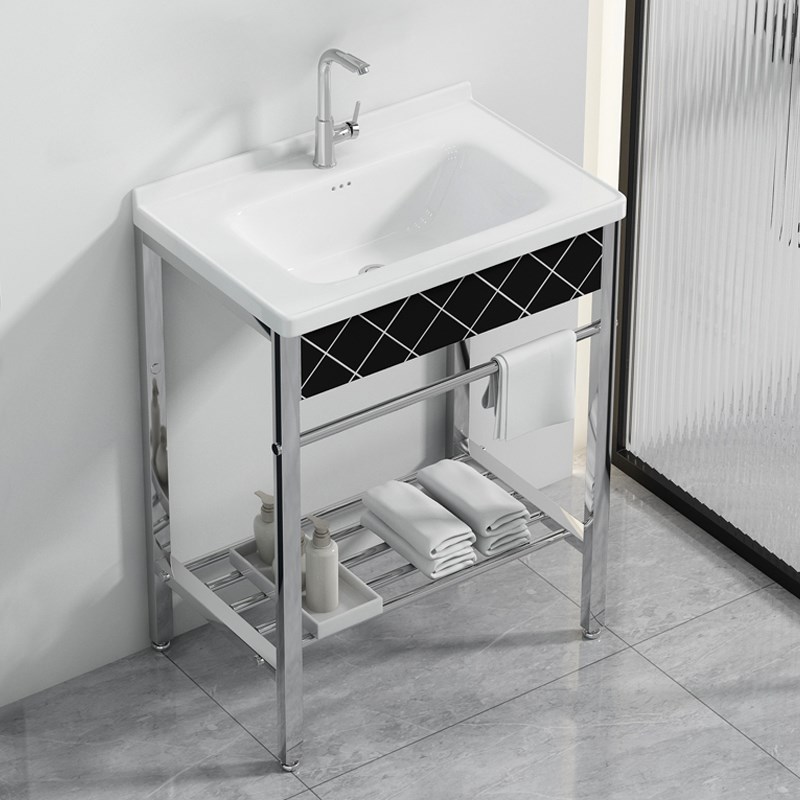 阳台落地式洗手盆一体陶瓷卫生间洗脸盆简约不锈钢支架洗漱池防水