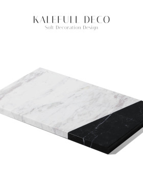 现代简约黑白拼接大理石托盘摆件样板间桌面售楼V处软装饰品摆设