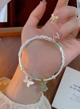 繁花似锦银手镯女纯银999银镯子纯银手镯花丝银手环七夕女友礼物