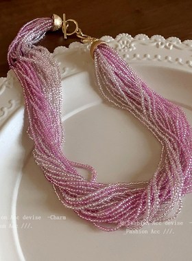 中古轻奢米珠多层项链小众气质设计感锁骨链时尚轻奢高级感饰品女