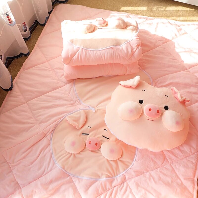 小猪车载抱枕被子二合一午休靠枕办公室午睡枕头空调毯子加厚&6