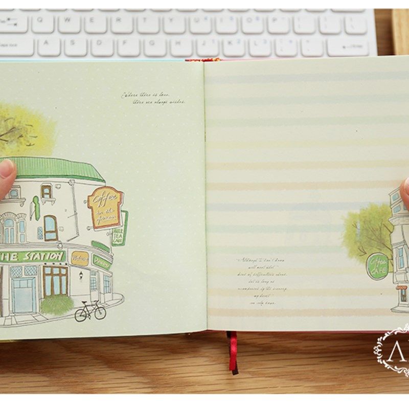 包邮 手绘彩页插画加厚精装本子 小清新彩色日记手帐本笔记本文具