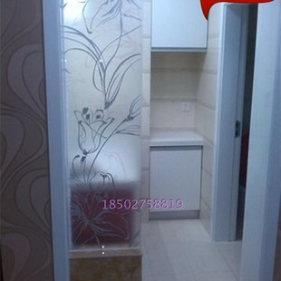 定做钢化欧式简约隔断玄关屏风门芯雕刻艺术玻璃百合花  素雅大方