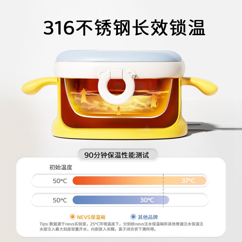NEVS宝宝辅食碗婴儿专用米粉注水保温碗恒温不锈钢儿童餐具吸盘碗