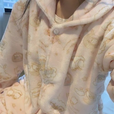 法兰绒睡袍女可爱秋冬季女生加长款加厚珊瑚绒睡裙长袖浴袍睡衣