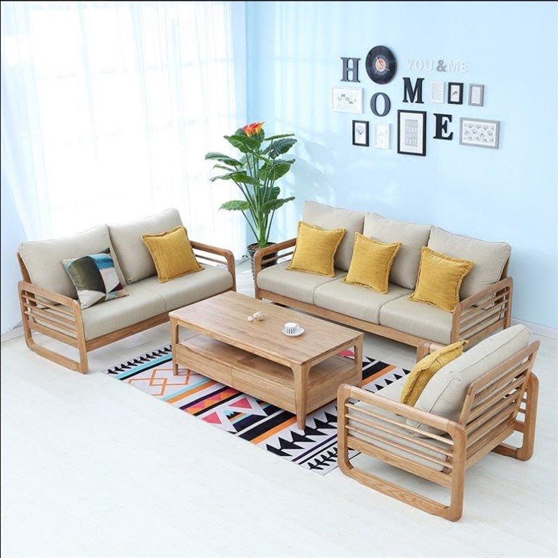 日式北欧实木沙发 白橡木沙发 可拆洗1+2+3组合沙发 休闲沙发