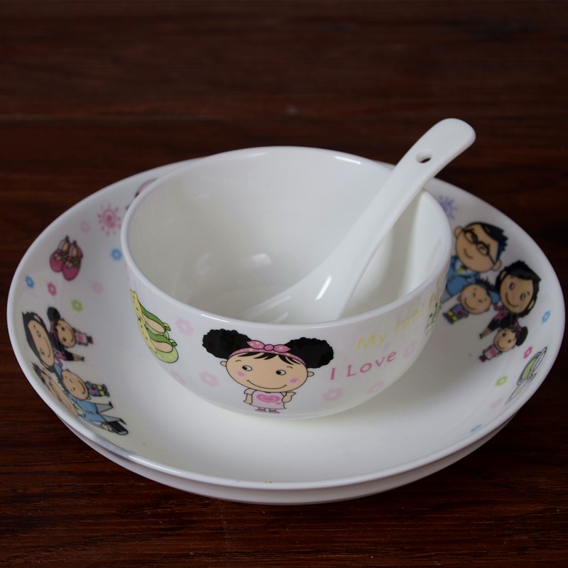 碗碟套装韩式卡通餐具套装碗筷碗盘陶瓷器中式家用碟子幸福一家人