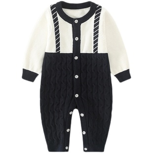 婴儿衣服连体毛衣针织衫洋气秋冬装03-9个月男女宝宝套装加绒爬服