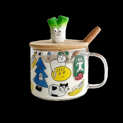 轻奢高级感玻璃杯女高颜值早餐杯带盖带勺燕麦杯牛奶杯把手果汁杯