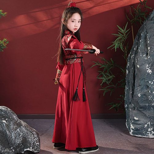 儿童汉服夏季女童cos花木兰服装仙侠女孩剑客飞鱼服古装演出短袖
