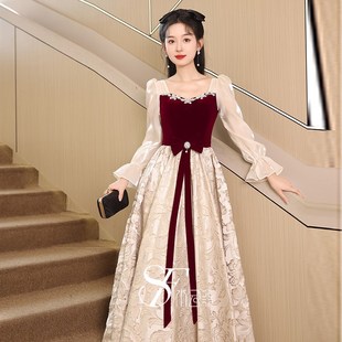 高级感气质礼服 订婚礼裙结婚当天便装 敬酒服新娘2024新款 秋冬长袖