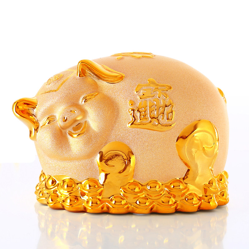 笑脸金猪储蓄罐招财猪陶瓷存钱罐超大号摆件开业送礼创意工艺品