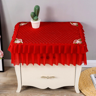 红色床头柜方巾圆桌盖布蕾丝加厚茶几布艺电视柜多用盖巾简约餐桌