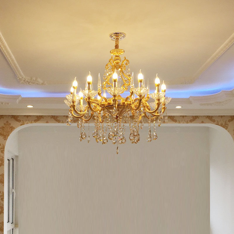 复古欧式吊灯客厅水晶灯卧室楼简约led金色锌合金别墅酒店工程灯,家装灯饰光源,客厅吊灯,淘宝优惠券,粉丝福利购,淘宝优惠卷