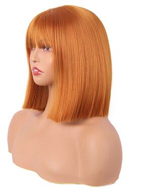 潼漫 假发女短直发网红cos齐刘海一刀切高温丝金橙色自然全头套式