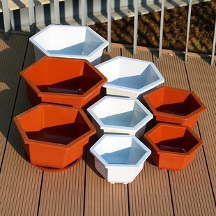 六角塑料大号花盆送托盘多角塑料盆景花盆敞口多肉盆景六角形花盆