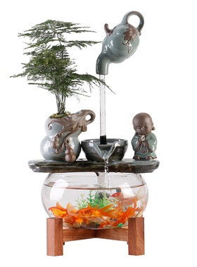 鱼缸流水摆件循环水家居客厅养鱼创意办公室桌面装饰品开业礼物