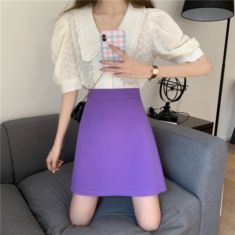 大码不显跨防走光a字短裙胖mm高腰小众包臂裙2021春夏遮肚半身裙