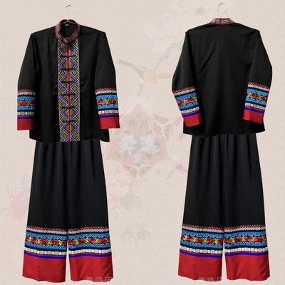 凉山彝族舞蹈男装 布依族壮族演出服 长袖长裤少数民族服装生活套