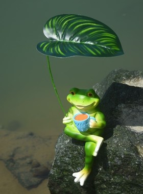 撑伞乘凉青蛙摆件阳台花园;露台庭院鱼缸鱼池造景装饰居家工艺品