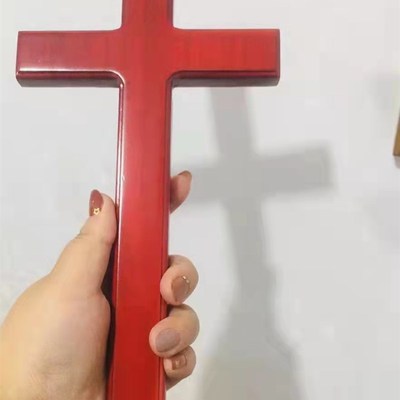 红色实木十字架摆件创意家居客厅墙面挂件木质工艺礼品摆饰礼品装