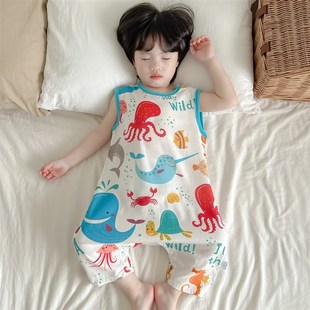 2023夏季新款婴幼儿A类纯棉连体衣宝宝薄款无袖背心睡袋儿童睡衣
