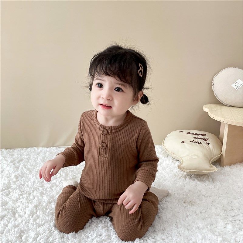 婴幼儿秋季睡衣纯棉内搭衣 男童春秋长袖坑条家居服女宝宝童套装,童装/婴儿装/亲子装,家居服套装,淘宝优惠券,粉丝福利购,淘宝优惠卷