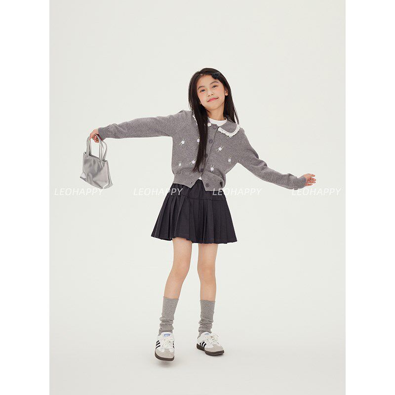 LEOHAPPY女童半身裙裤春秋款儿童斜纹A字百褶短裙中大童洋气裙子