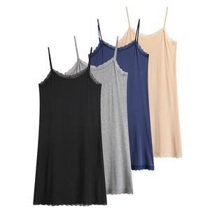 打底裙女黑色内衬裙防走光中长款修身内搭夏季长款蕾丝吊带衬裙薄