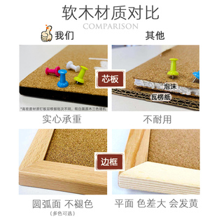 软木板照片墙背景记事图钉白色边框黑色边框挂式水松板办公布告可