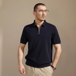 *目羡 110支轻盈精纺羊毛18针四平POLO拉链针织套衫 MZT05054