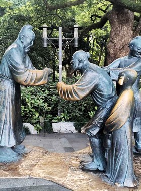 古代礼仪文化主题雕塑玻璃钢拱手礼行礼人物摆件步行商业街景观