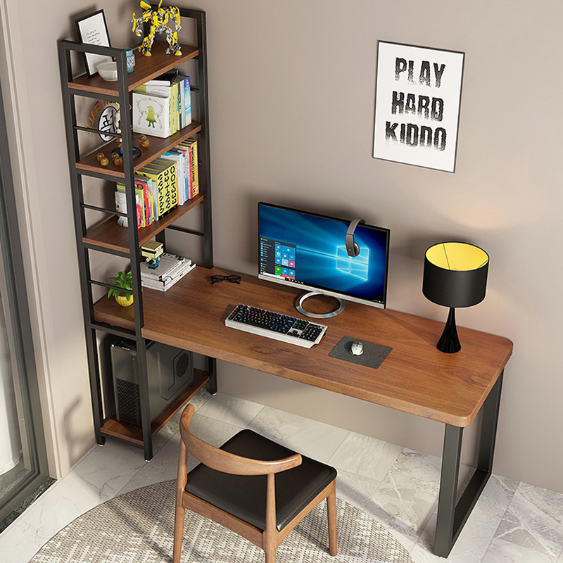 北欧电脑台式桌实木家用loft书桌书架组合阳台写字桌书柜办公一体