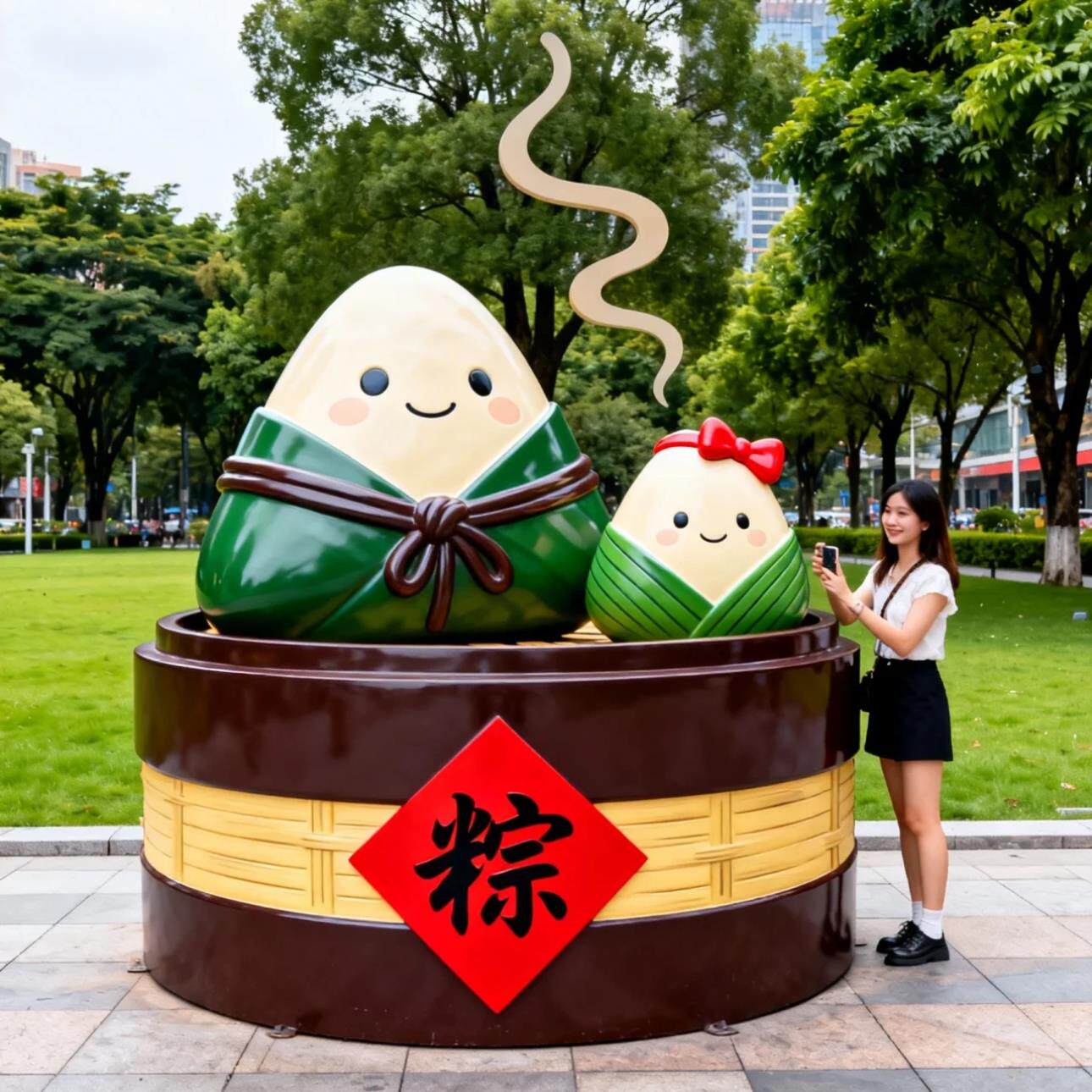 玻璃钢雕塑定制商业活动户外装饰大摆件端午节粽子龙船园林景观