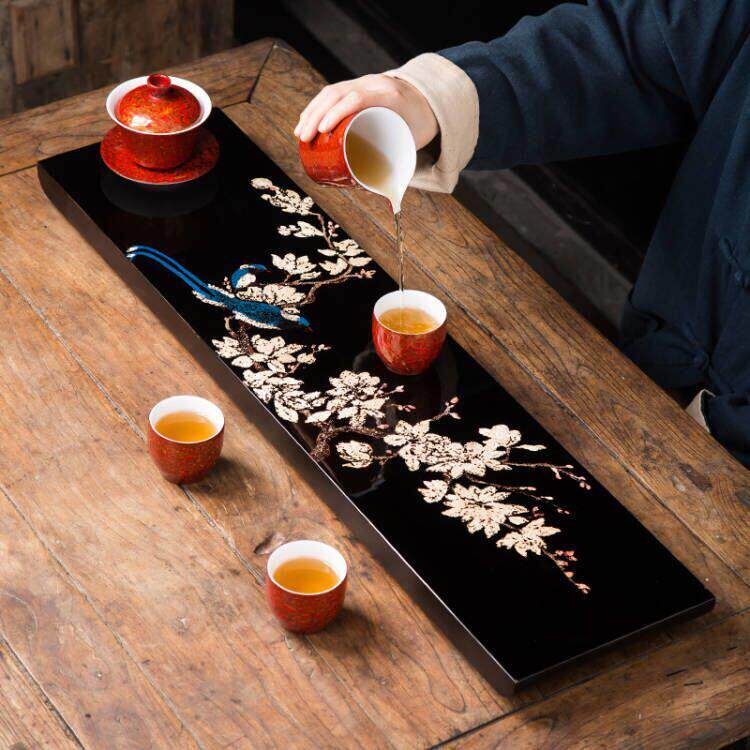 高档福州天然漆器大漆漆画实木茶盘功夫茶具套组家用干泡茶盘茶台