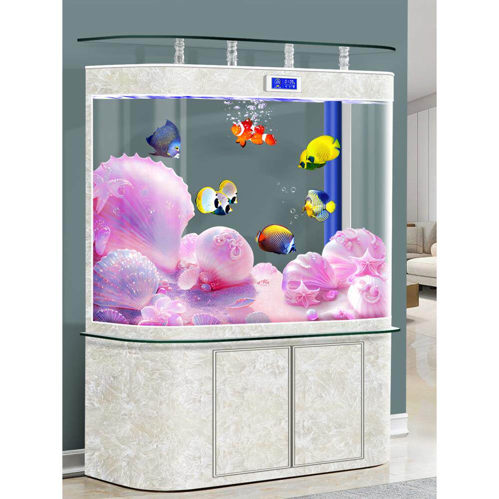 欧式鱼缸客厅中大型落地家用玻璃生态底过滤金鱼缸靠墙定制水族箱