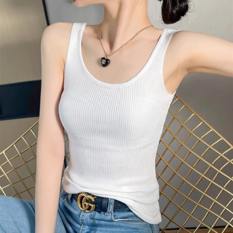 吊带背心女性感美背U型可外穿夏季内搭领无袖咖色螺纹打底衫上衣