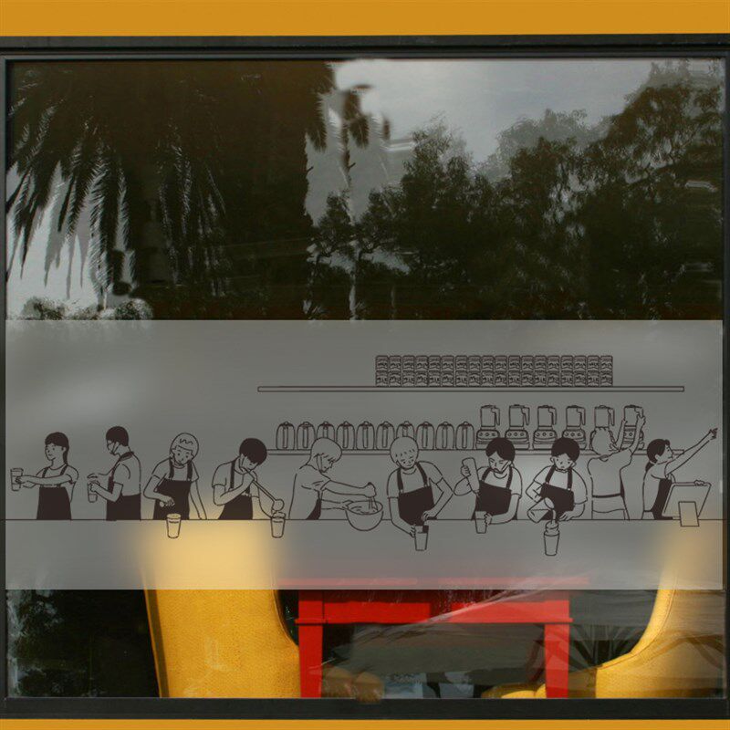 咖啡馆店铺橱窗玻璃贴静电磨砂玻璃贴膜 可定制创意咖啡制作人像