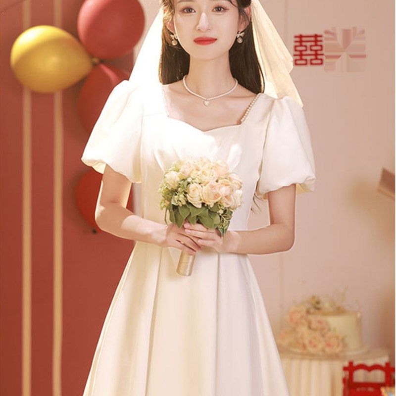 订婚礼服连衣裙白色日常可穿法式生日party裙领证登记晚装小礼服