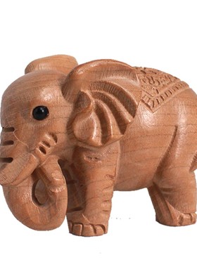 桃木象摆件木雕大象一对实木质小家居手把件摆设镇宅招财汽车饰品