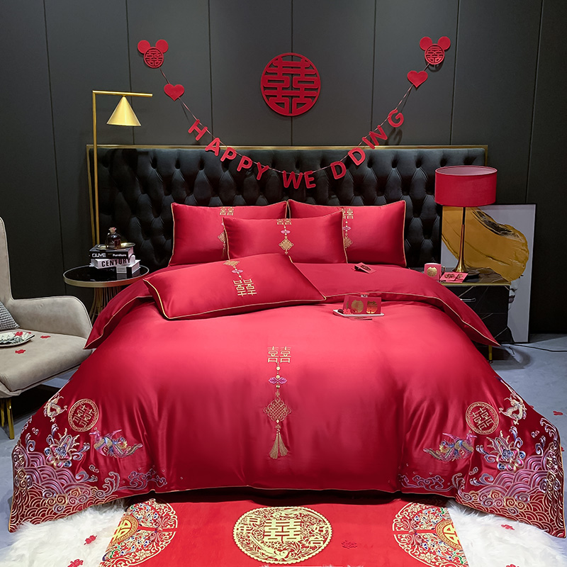 婚庆高档奢华四件套喜被四件套结婚床上用品婚嫁新婚红色婚礼龙凤